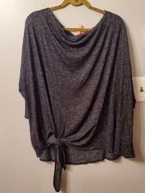 Honeymw Curvy Cowl Neck Tie-Hem Sweater Top - Heather Charcoal